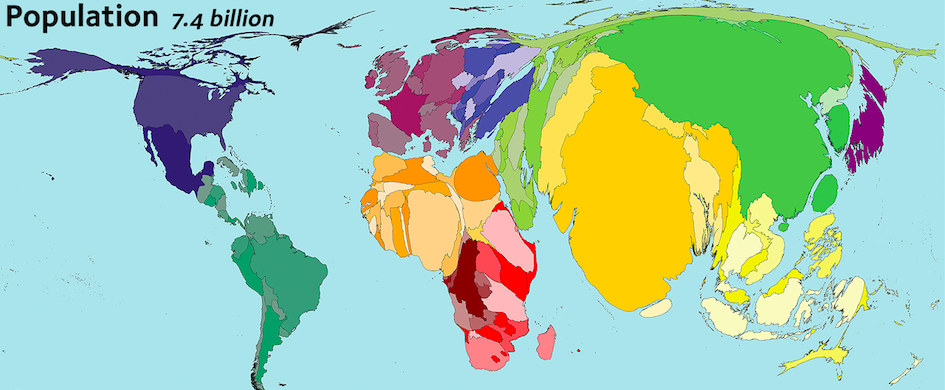 Figure 10: Cartogram displaying population (variable) per country (regions of aggregation) (Hennig 2011)